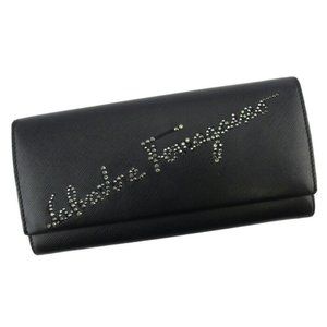 Salvatore ferragamo long wallet rhinestone leather Authentic used